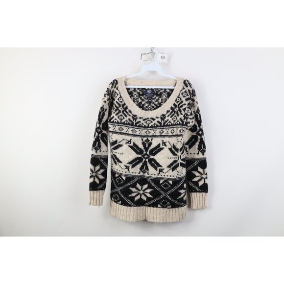 Vtg Y2K American Eagle Womens Medium Babydoll Snowflake Wool Alpaca Knit Sweater - Picture 1 of 11